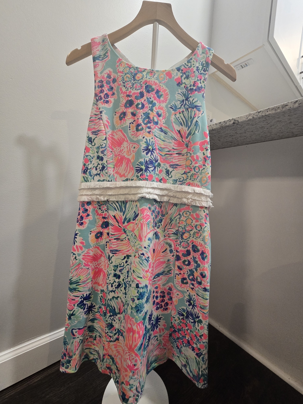 NWT Lilly Pulitzer Arden Shift Dress M Serene Blue Gypsea Fringe $168